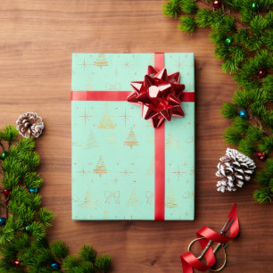 Papel De Presente Porcos de Árvore de Natal Elegante, Dourada e Verd