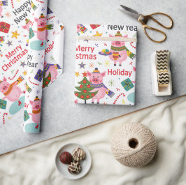 Papel De Presente Porcos Rosa Para o Natal