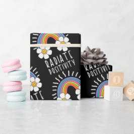 Papel De Presente Positividade radiada | Arco-Íris e flores colorida