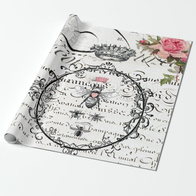 Papel De Presente Poster de Decoupage da mobília da abelha de rainha (Desenrolado)