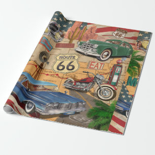 Papel De Presente Poster Vintage Route 66.