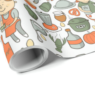 Papel De Presente Potes de cozinha de Cozinhar bonito Pans Padrão d