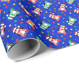 Papel De Presente Poucas crianças bonitos dos pinguins do Natal