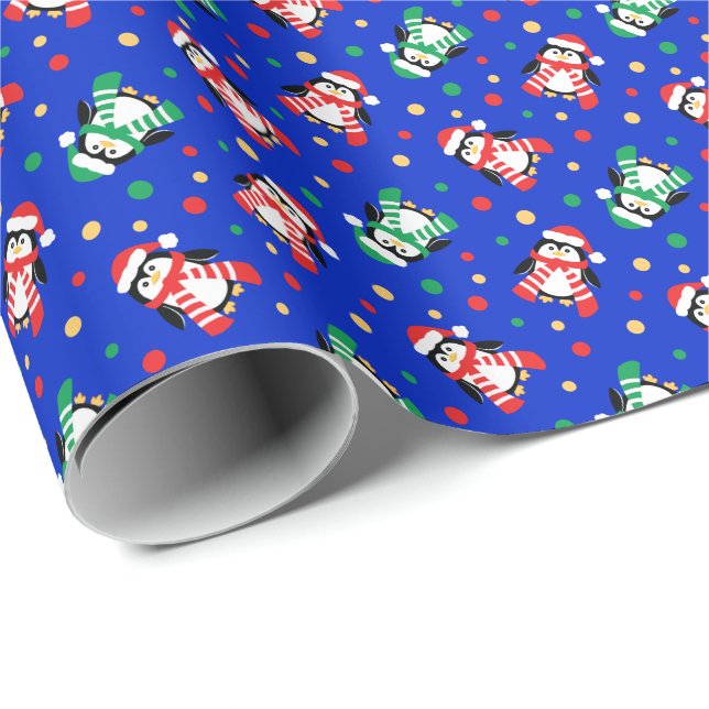 Papel De Presente Poucas crianças bonitos dos pinguins do Natal (Ponta do rolo)