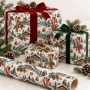 Papel De Presente Pousada de Esqui Vintage e Natal de Chalé Alpino