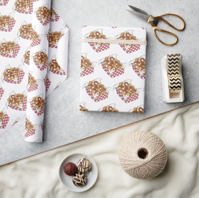 Papel De Presente Poutine Quebec Canadá Comida francesa Fries (Artesanato)