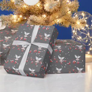 Papel De Presente Povoações Brancas de Paz e Joy com Flocos de Neve