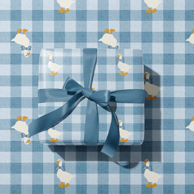 Papel De Presente Powder Blue Gingham Goose Baby Shower Buffalo Chec (Criador carregado)
