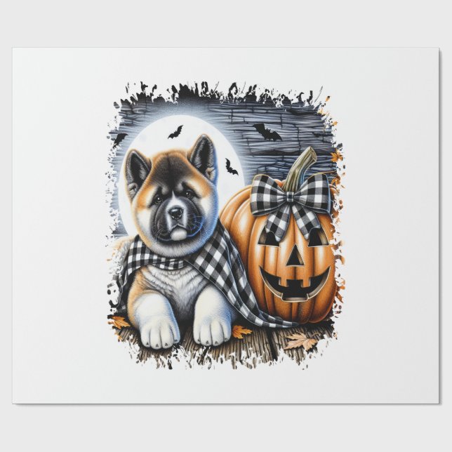 Papel De Presente Praça de Halloween do Cão Akita (Aberto)