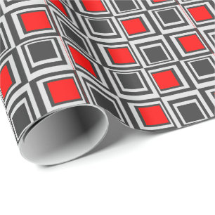Papel De Presente Praças modernas, vermelho, cinza e preto