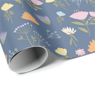 Papel De Presente Prado colorido no azul
