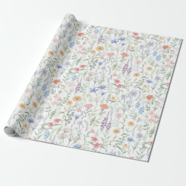 Papel De Presente Prado de Flores Silvestres Femininas Coqueteis