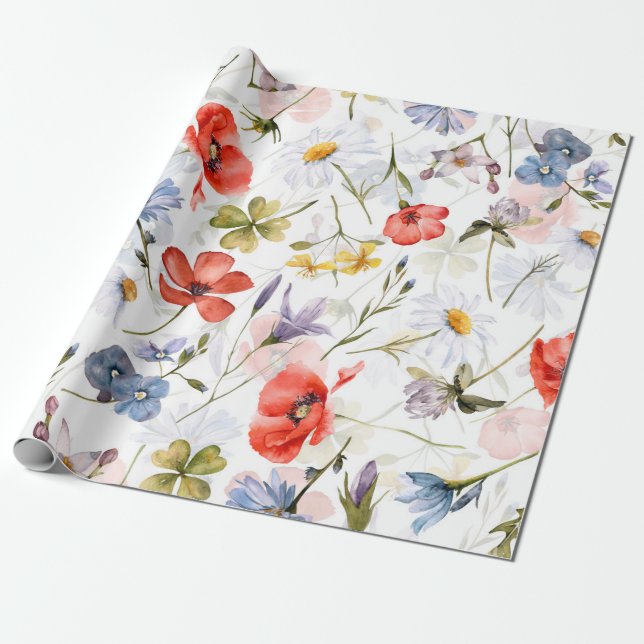 Papel De Presente Prado de WIldflower com papas (Desenrolado)
