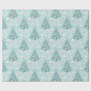 Papel De Presente Praia Costeira Árvores de Natal Feriado Azul Ocean