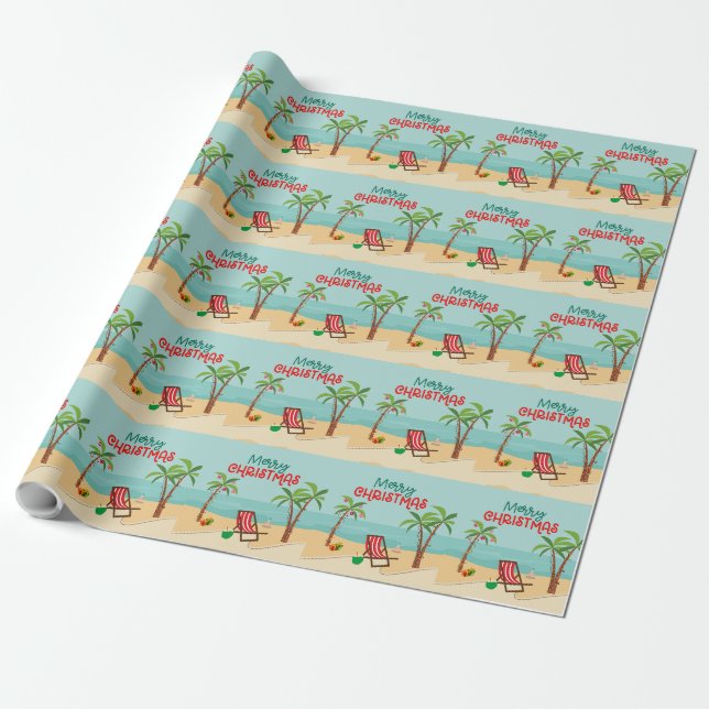 Papel De Presente Praia de Natal Alegre (Desenrolado)