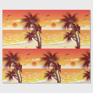 Papel De Presente Praia de Palma do Pôr do Sol Tropical Ilha
