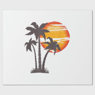 Papel De Presente Praia de Palmeira Oceano Verão Férias Pôr do Sol P