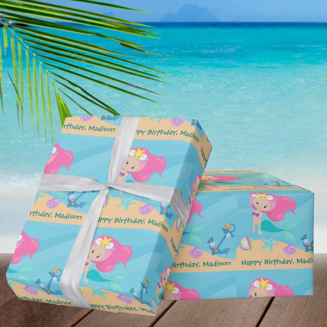 Papel De Presente Praia Personalizada Bonito de aniversário da Serei (Criador carregado)