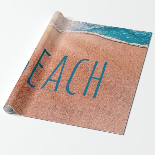 Papel De Presente Praia Sandy Shoreline Blue Ocean Wave Coaster (Desenrolado)