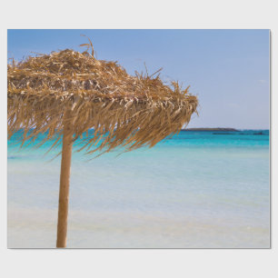 Papel De Presente Praia Tropical Cênica com Guarda-Sol de Palha