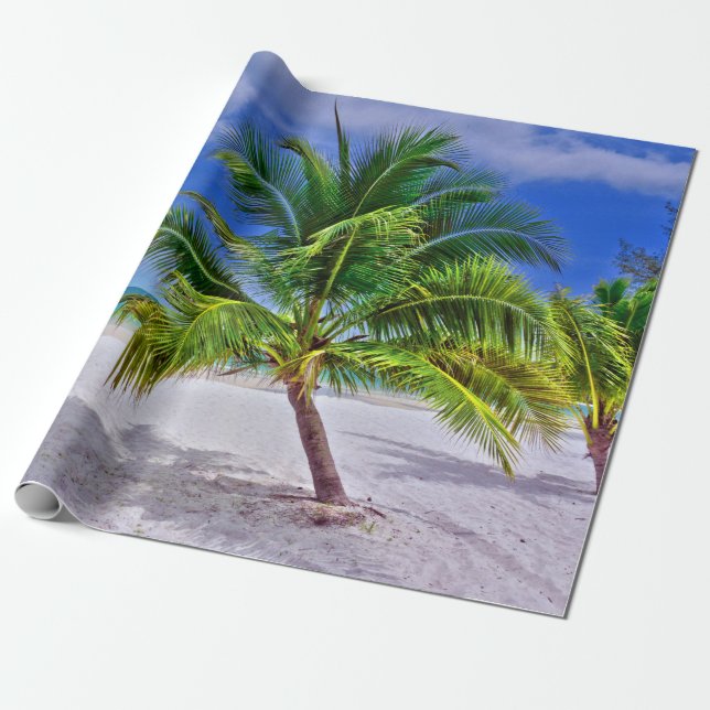 Papel De Presente Praia Tropical de Palm Tree Perfeita (Desenrolado)