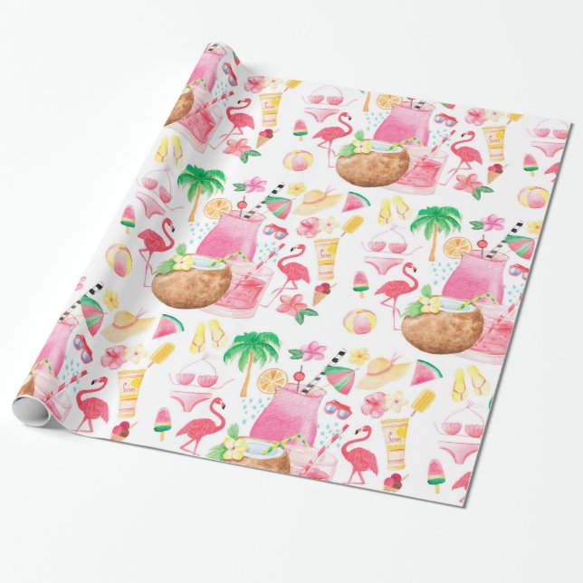 Papel De Presente Praia Tropical de Verão (Desenrolado)