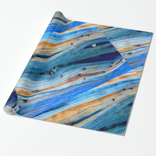 Papel De Presente pranchas de madeira de zimbro azul rústico (Desenrolado)