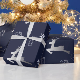 Papel De Presente Prata e Natal azul