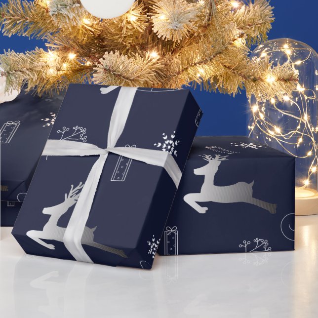 Papel De Presente Prata e Natal azul (Feriados)