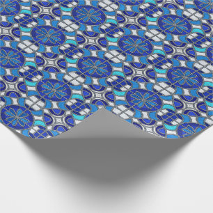 Papel De Presente Prata Metálica, Estilo Vidro Colorido Tons Azuis