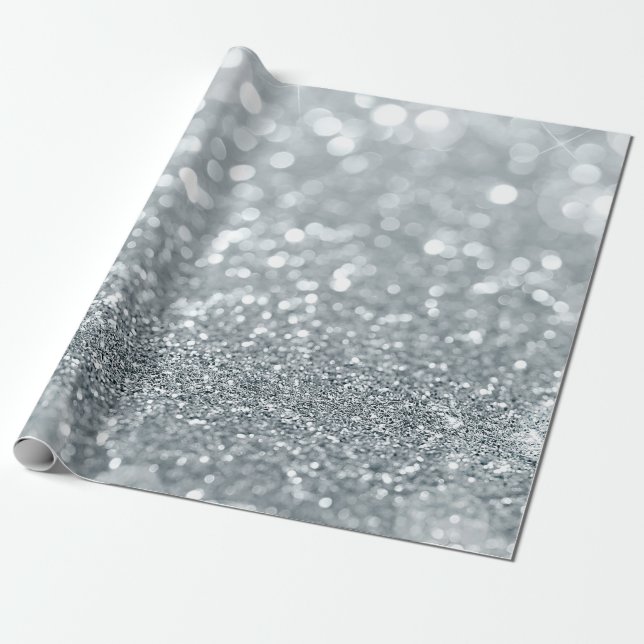 Papel De Presente Prateado Brilho Faísca Luzes Bokeh Glamour Chic (Desenrolado)
