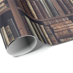 Papel De Presente Prateleira de Livros Vintage Impressão de Bibliote