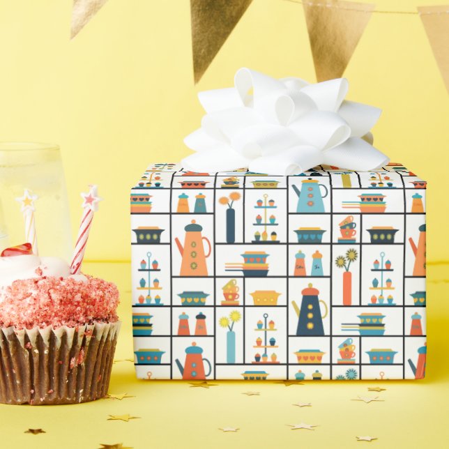 Papel De Presente Prateleiras modernas de Na moda retrô de meio sécu (Festa de aniversário)