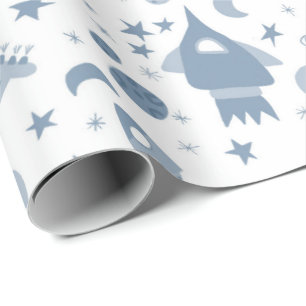 Papel De Presente Preciso De Um Pouco De Espaço Planetas OVNI Azul