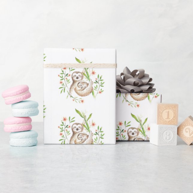 Papel De Presente Preguiças mãe e bebê   (Chá de bebê)