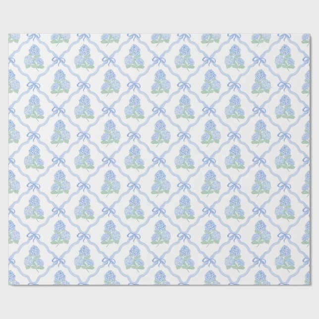 Papel De Presente Preppy Blue Green Hydrangeas (Aberto)