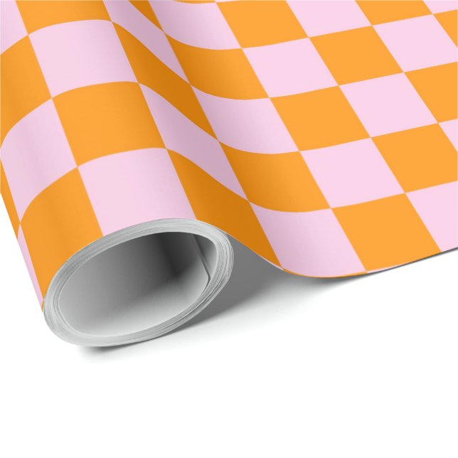 Papel De Presente Preppy Check Pink Orange Mod (Ponta do rolo)