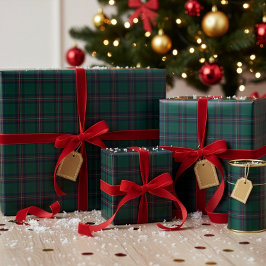 Papel De Presente Preppy Christmas Dark Green Plaid Wrapping Paper