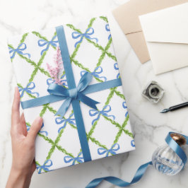 Papel De Presente Preppy Garden Trellis com Arcos azuis