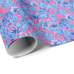 Papel De Presente Preppy Palm Beach Impressão Blue Elephants