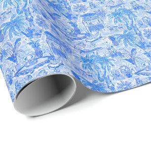 Papel De Presente Preppy Palm Beach Impressão Blue & White Animal Va
