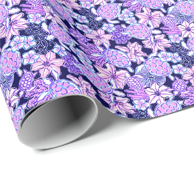 Papel De Presente Preppy Palm Beach Impressão Lavanda e tartarugas r (Ponta do rolo)