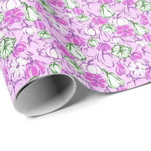 Papel De Presente Preppy Palm Beach Impressão Lavanda & Green Pumpki