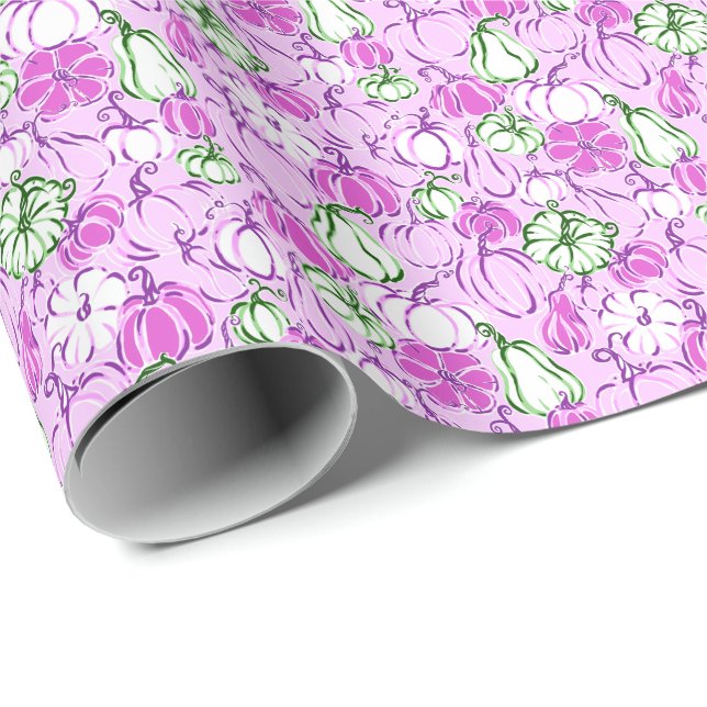 Papel De Presente Preppy Palm Beach Impressão Lavanda & Green Pumpki (Ponta do rolo)