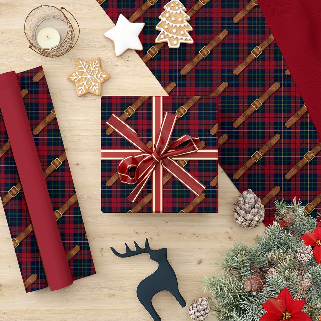 Papel De Presente Preppy Red Christmas Plaid With Buckles (Criador carregado)
