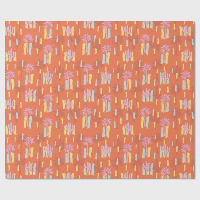 Papel De Presente Preppy Retro Desert Road com Palm Trees & Cactus (Aberto)