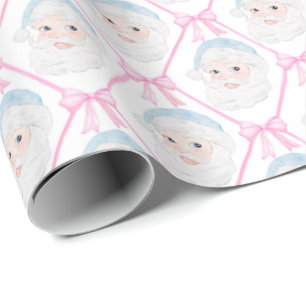 Papel De Presente Preppy Vintage Pink Santa Hat Bolinhas Rosa