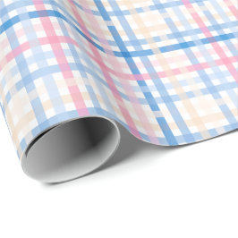 Papel De Presente Preppy Watercolor Pastel Gingham xadrez Party