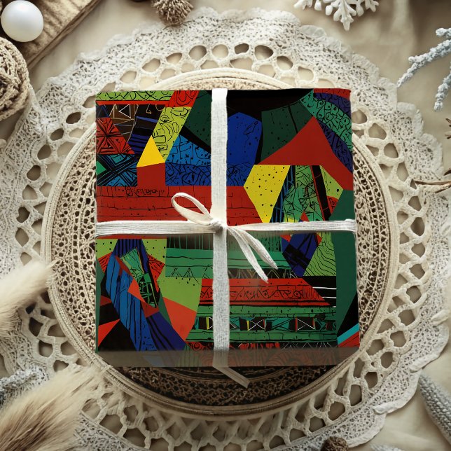 Papel De Presente Presente Africano-Americano Tribal abstrato Vibran (Abstract Vibrant Tribal African American Gift Wrapping Paper)