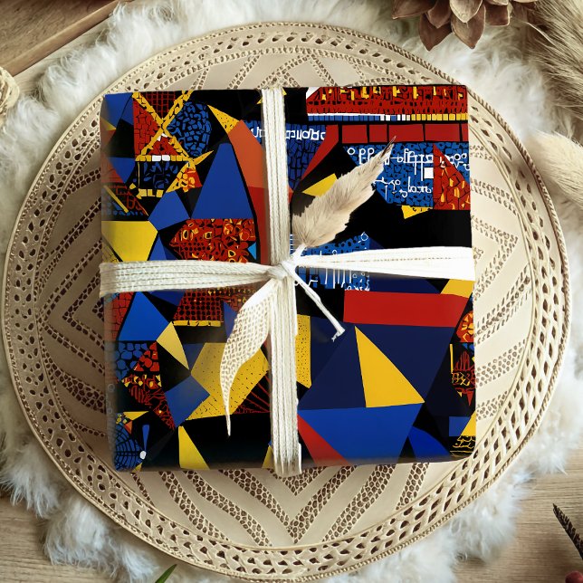 Papel De Presente Presente Africano Geométrico Moderno (Modern Energetic Geometric African American Gift Wrapping Paper)